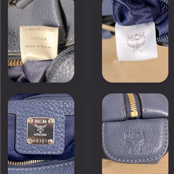 MCM Slate Blue Pebbled Saffiano Leather Satchel - Picture 17 of 17